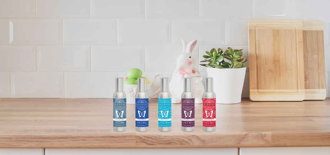 5 Scentsy Room Sprays on Kitchen Counter